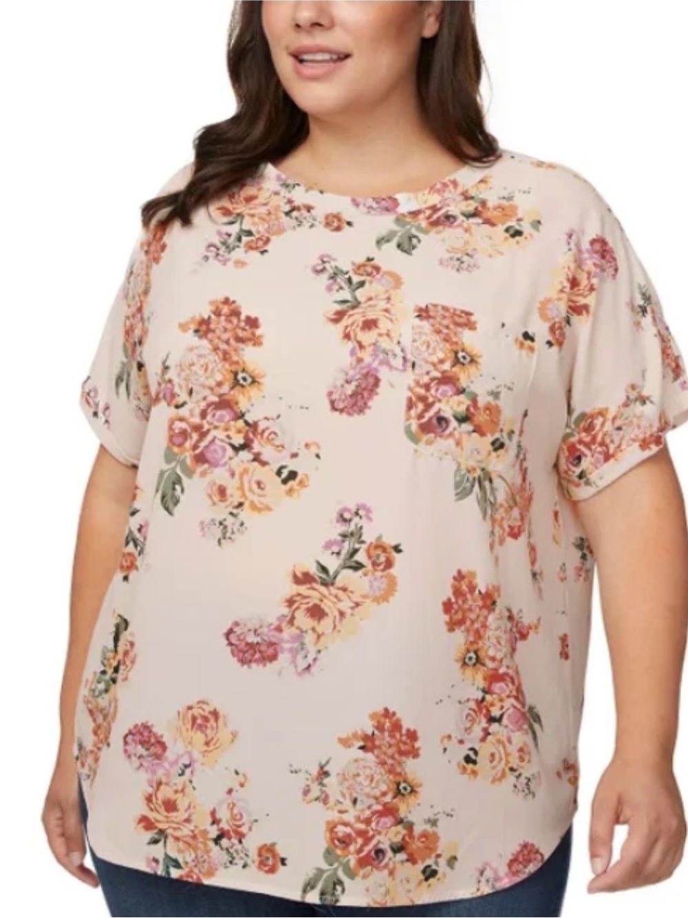 Buffalo David Bitton Ivory Blossom Floral Pocket Blouse Large
